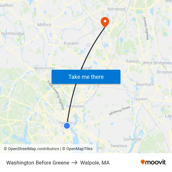 Washington Before Greene to Walpole, MA map