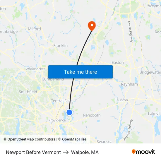 Newport Before Vermont to Walpole, MA map