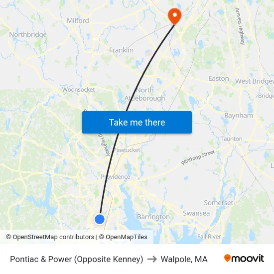 Pontiac & Power (Opposite Kenney) to Walpole, MA map