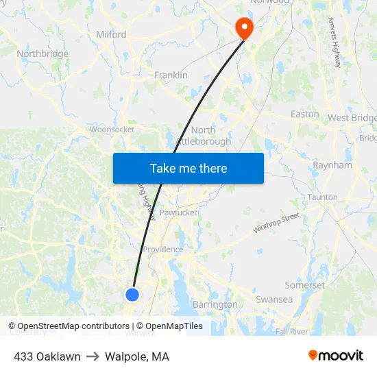 433 Oaklawn to Walpole, MA map