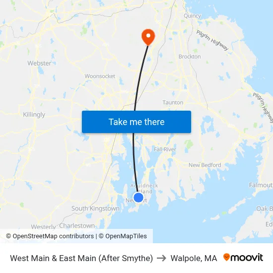 West Main & East Main (After Smythe) to Walpole, MA map