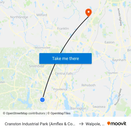 Cranston Industrial Park (Amflex & Comstock) to Walpole, MA map