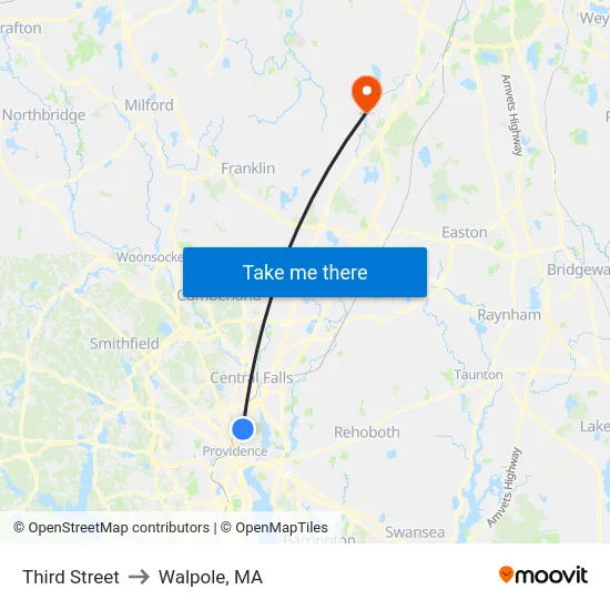Third Street to Walpole, MA map