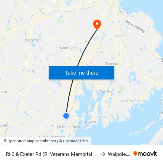 Ri-2 & Exeter Rd (Ri Veterans Memorial Cemetery) to Walpole, MA map
