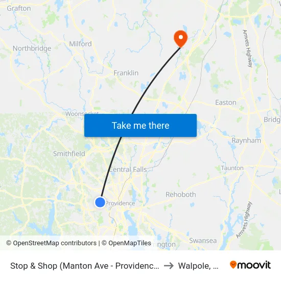 Stop & Shop (Manton Ave - Providence) to Walpole, MA map