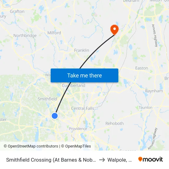 Smithfield Crossing (At Barnes & Noble) to Walpole, MA map