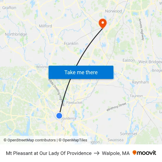 Mt Pleasant at Our Lady Of Providence to Walpole, MA map