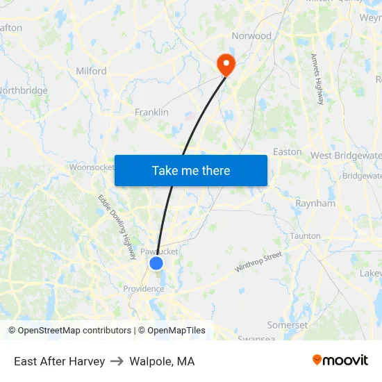 East After Harvey to Walpole, MA map