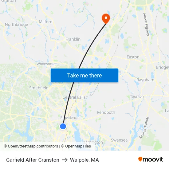 Garfield After Cranston to Walpole, MA map