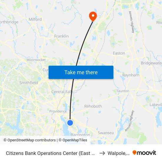 Citizens Bank Operations Center (East Providence) to Walpole, MA map
