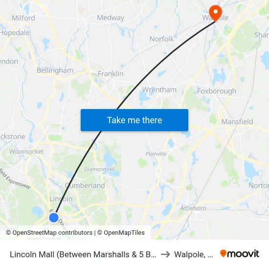 Lincoln Mall (Between Marshalls & 5 Below) to Walpole, MA map