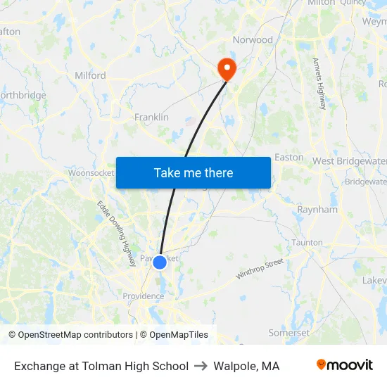 Exchange at Tolman High School to Walpole, MA map