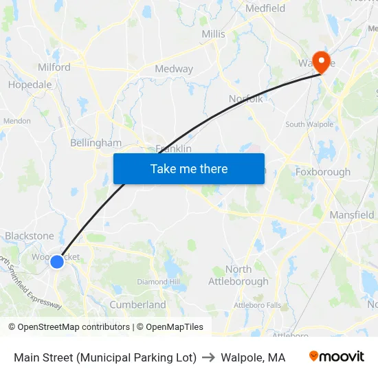Main Street (Municipal Parking Lot) to Walpole, MA map