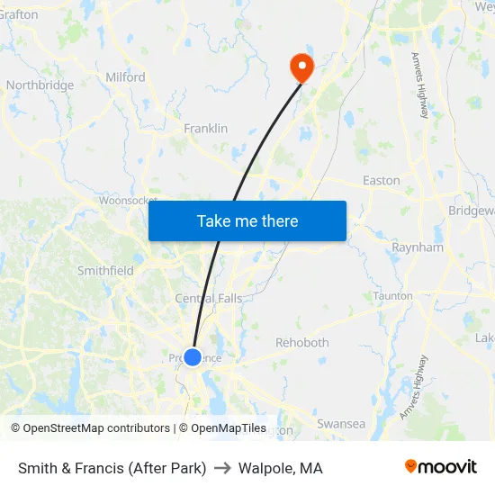 Smith & Francis (After Park) to Walpole, MA map