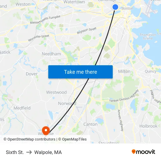 Sixth St. to Walpole, MA map