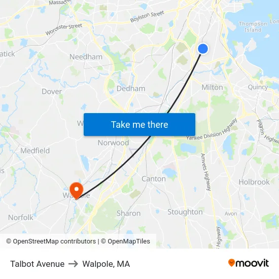 Talbot Avenue to Walpole, MA map