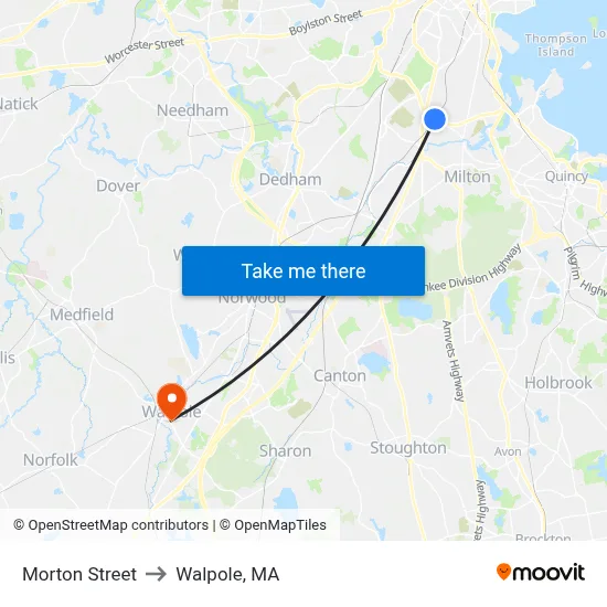 Morton Street to Walpole, MA map