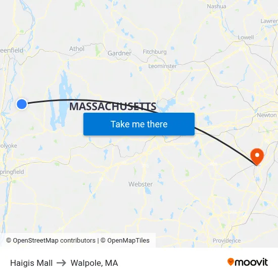 Haigis Mall to Walpole, MA map