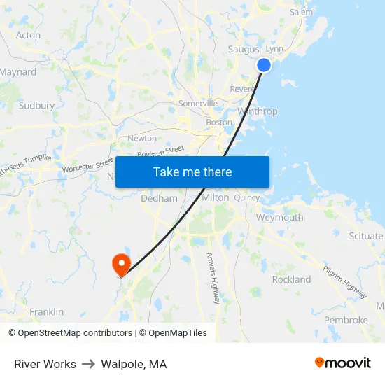 River Works to Walpole, MA map