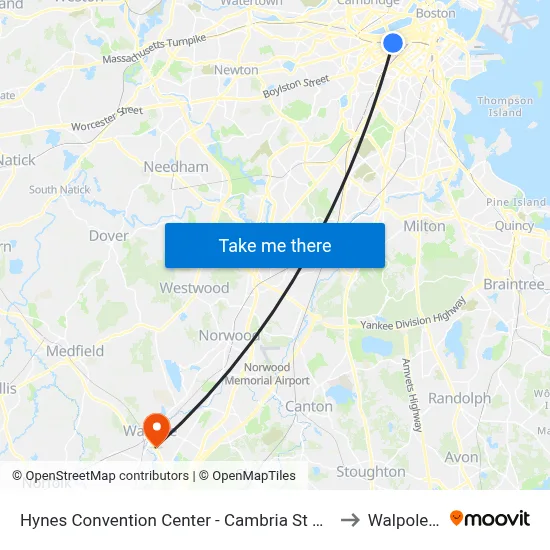 Hynes Convention Center - Cambria St @ Boylston St to Walpole, MA map
