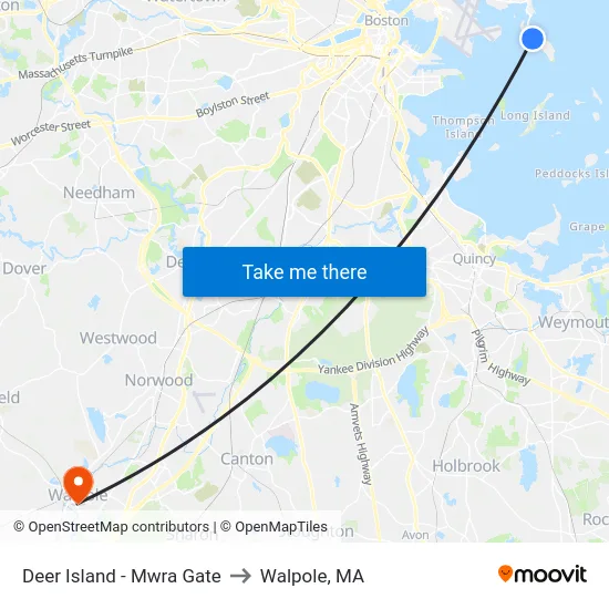 Deer Island - Mwra Gate to Walpole, MA map