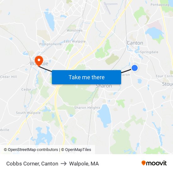 Cobbs Corner, Canton to Walpole, MA map