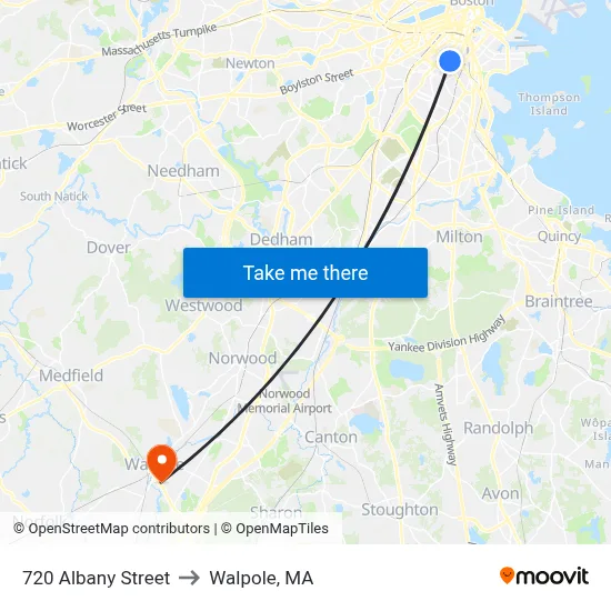 720 Albany Street to Walpole, MA map