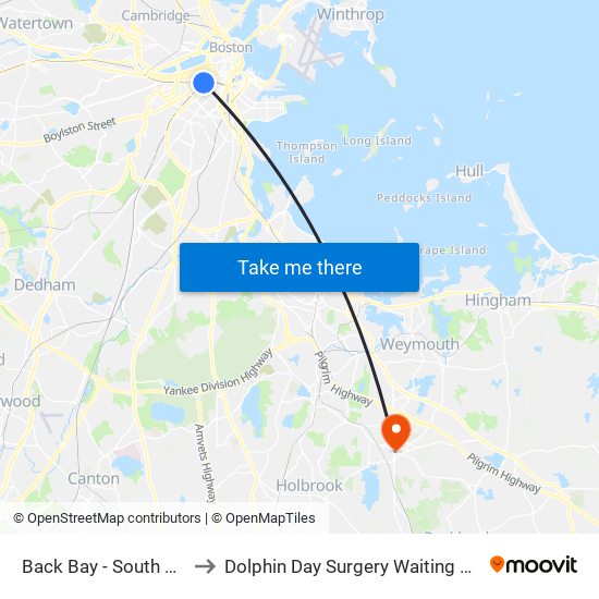 Back Bay - South End to Dolphin Day Surgery Waiting Area map