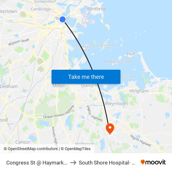 Congress St @ Haymarket Sta to South Shore Hospital- Pratt 5 map