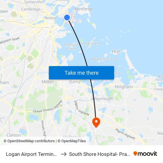 Logan Airport Terminal A to South Shore Hospital- Pratt 5 map