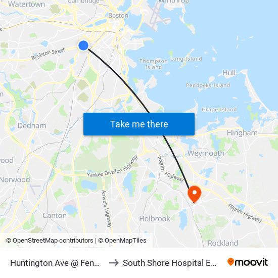 Huntington Ave @ Fenwood Rd to South Shore Hospital Emerson 3 map