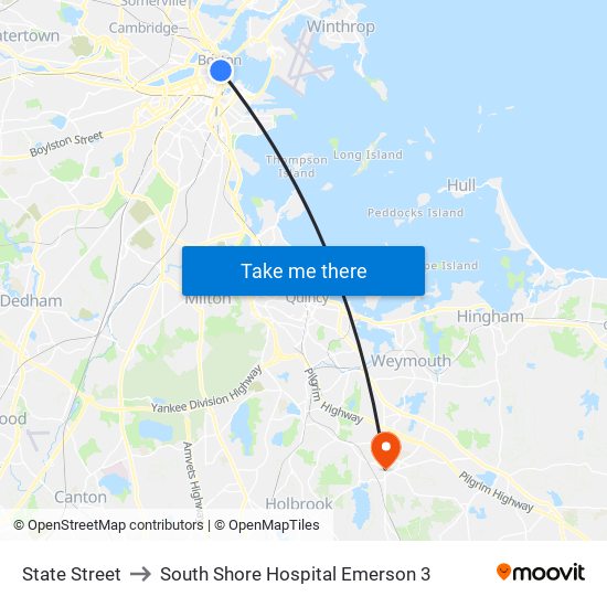 State Street to South Shore Hospital Emerson 3 map