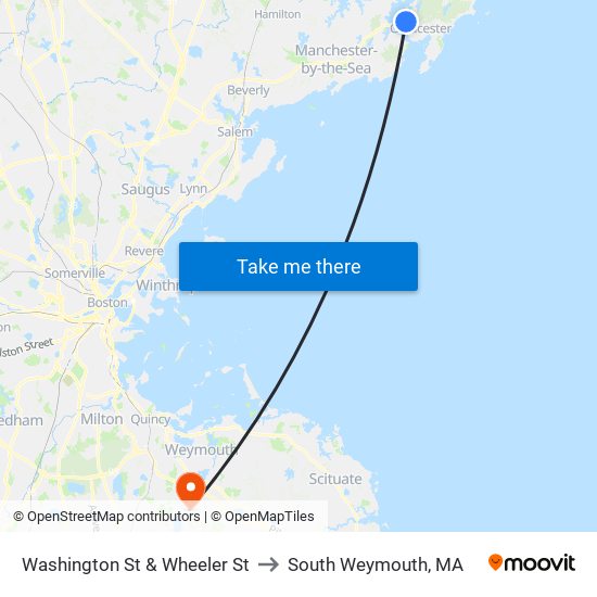 Washington St & Wheeler St to South Weymouth, MA map