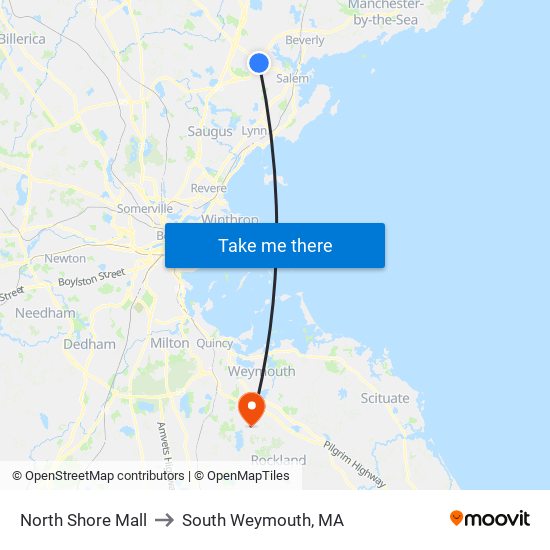 North Shore Mall to South Weymouth, MA map
