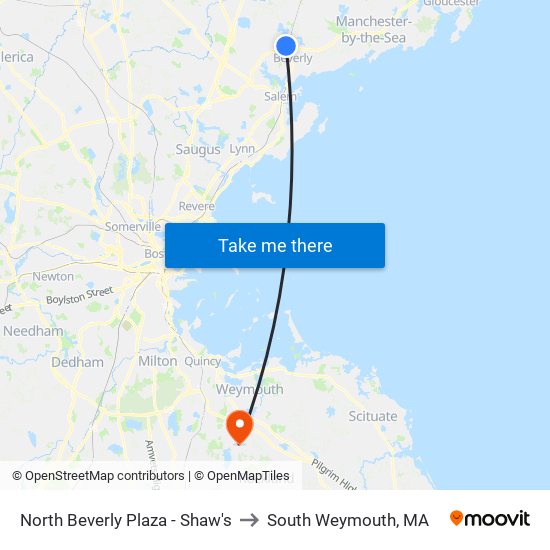 North Beverly Plaza - Shaw's to South Weymouth, MA map