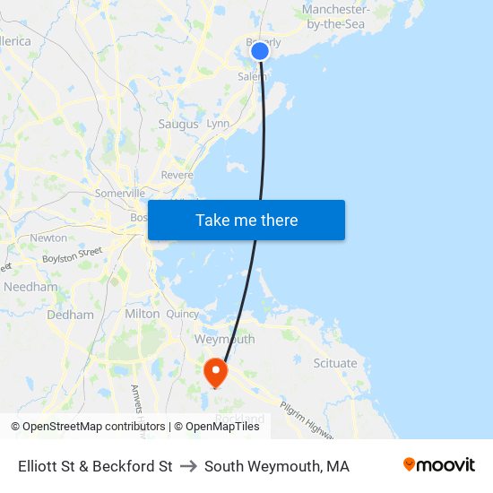Elliott St & Beckford St to South Weymouth, MA map