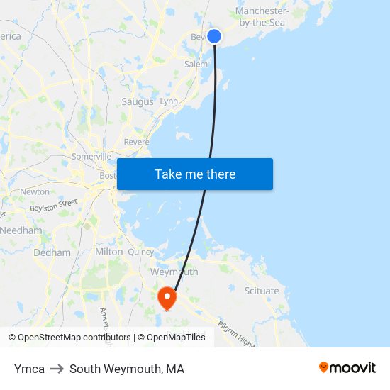 Ymca to South Weymouth, MA map