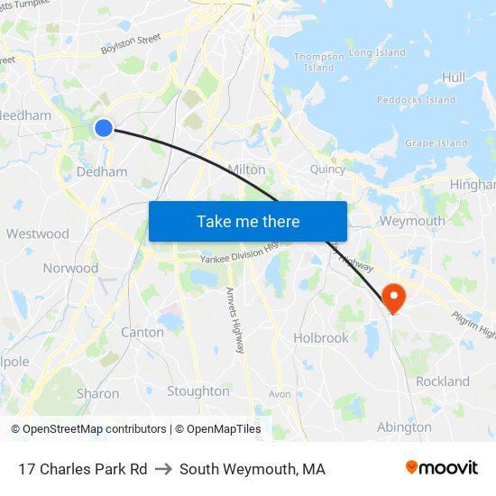 17 Charles Park Rd to South Weymouth, MA map