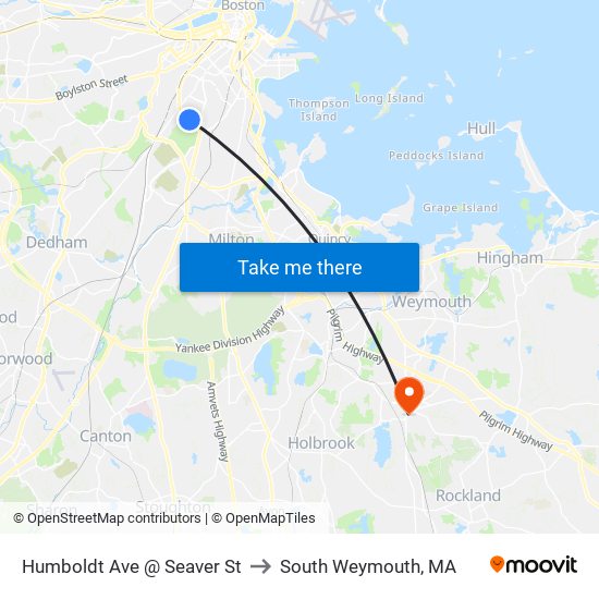 Humboldt Ave @ Seaver St to South Weymouth, MA map