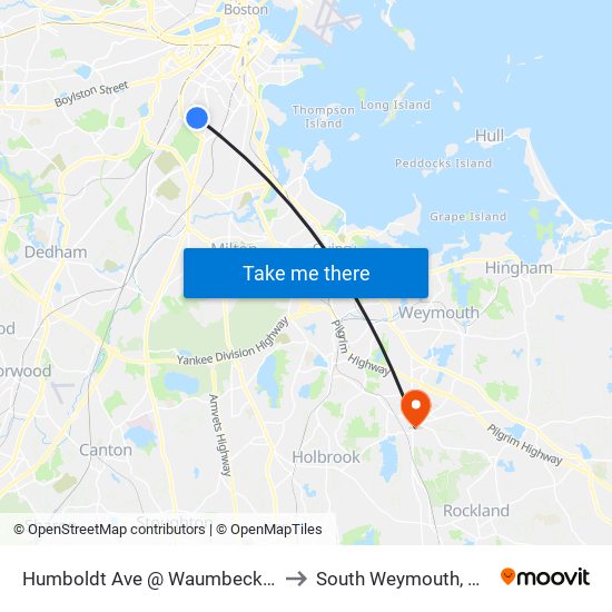 Humboldt Ave @ Waumbeck St to South Weymouth, MA map