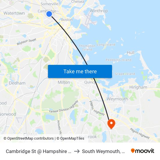 Cambridge St @ Hampshire St to South Weymouth, MA map