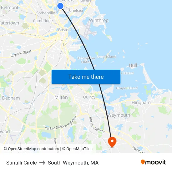 Santilli Circle to South Weymouth, MA map