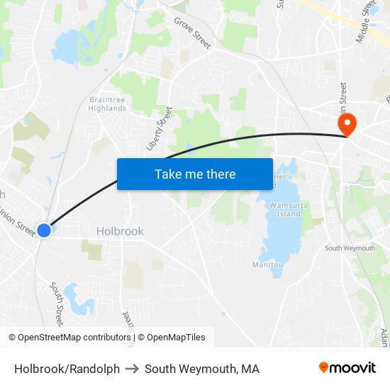 Holbrook/Randolph to South Weymouth, MA map