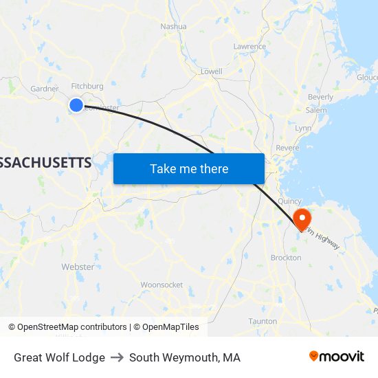 Great Wolf Lodge to South Weymouth, MA map