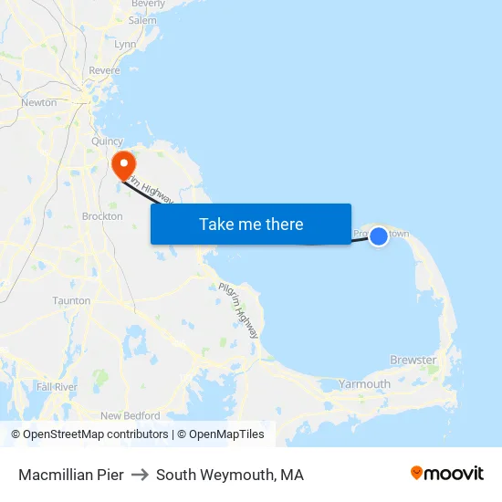 Macmillian Pier to South Weymouth, MA map