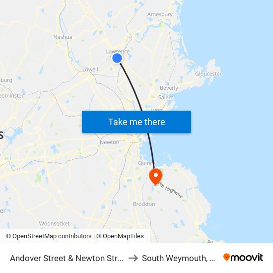 Andover Street & Newton Street to South Weymouth, MA map