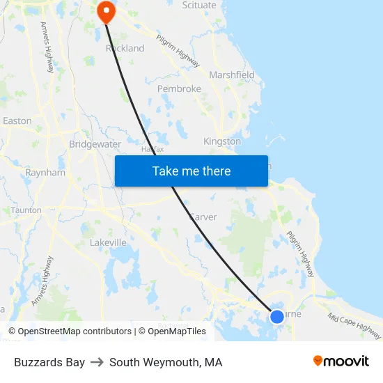 Buzzards Bay to South Weymouth, MA map