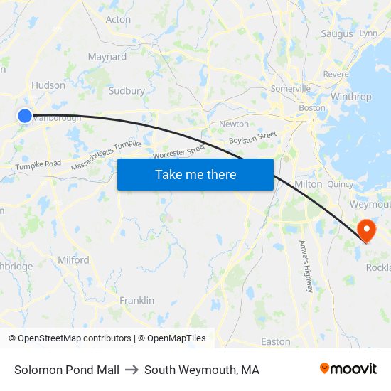 Solomon Pond Mall to South Weymouth, MA map