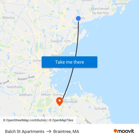 Balch St Apartments to Braintree, MA map
