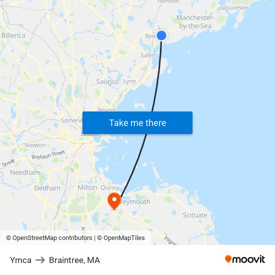 Ymca to Braintree, MA map